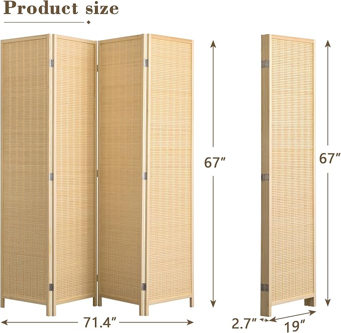 WelFurGeer 4 Panel Bamboo Room Divider, Folding Privacy Screen - Image 5