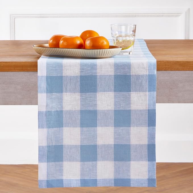 Solino Home Linen Checkered Table Runners 90 Inches Long by SolinoHome