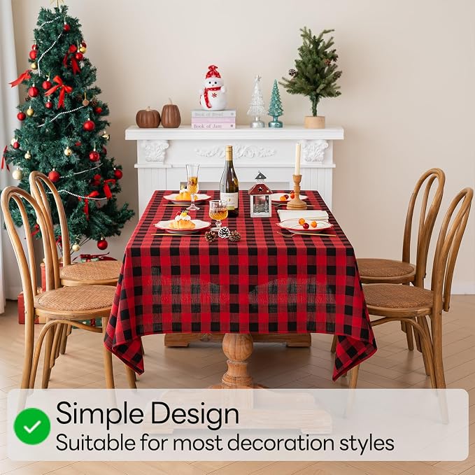 Christmas Gingham Tablecloth Heavy Duty Cotton Blend Red 60x60 inch Plaid - Image 6