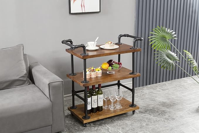 Industrial Pipe Bar Carts/Serving Carts/Kitchen Carts/Wine Rack Carts on Wheels - Image 2