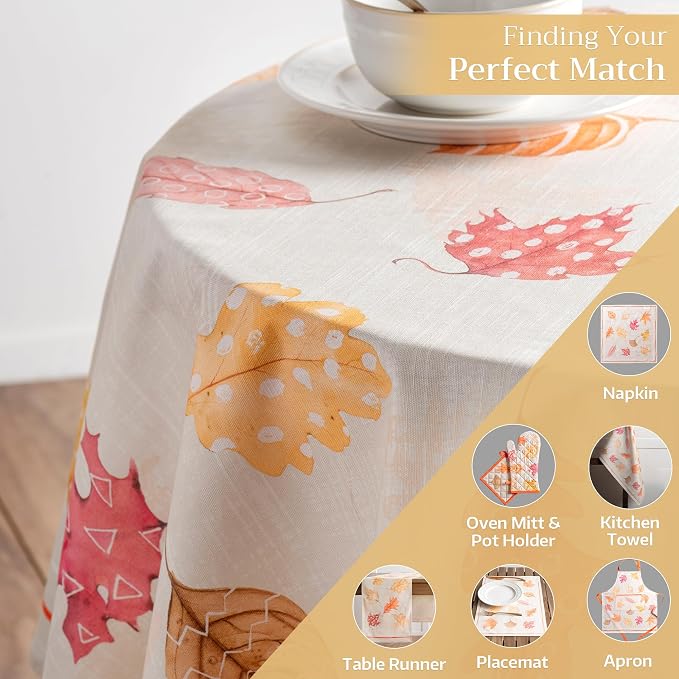 Maison d' Hermine Table Cloth Round Table 100% Cotton 63 Inches Fall Tablecloth - Image 5