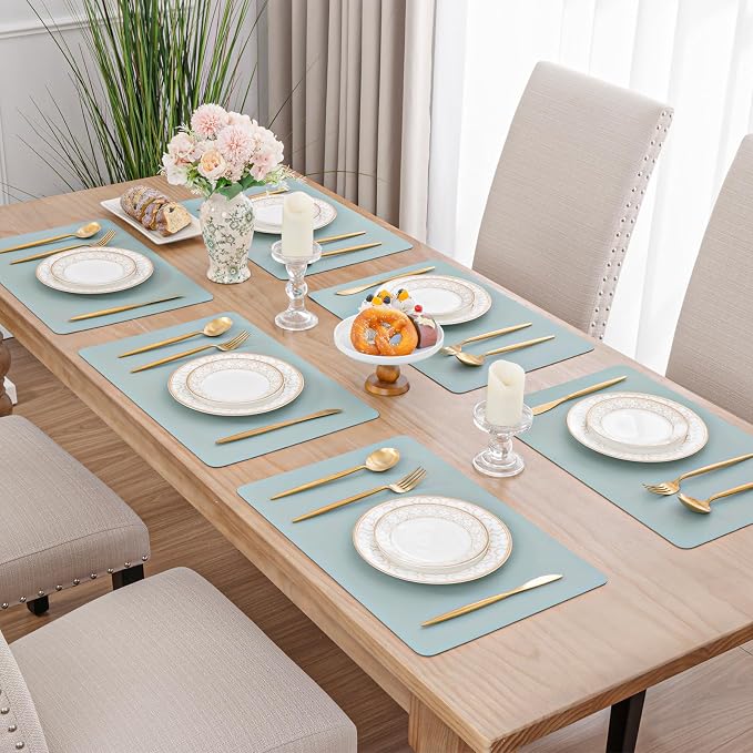 SHACOS Placemats Set of 6 Faux Leather Waterproof Leakproof Wipeable PU - Image 2