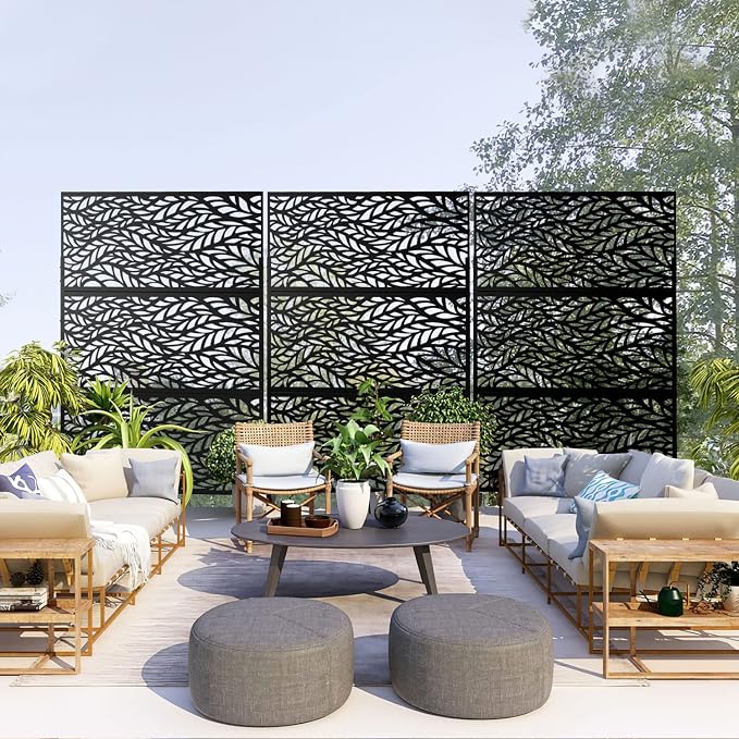 Metal Privacy Screen Outdoor 72" H×47" W, Freestanding Decorative Privacy Screen - Image 5