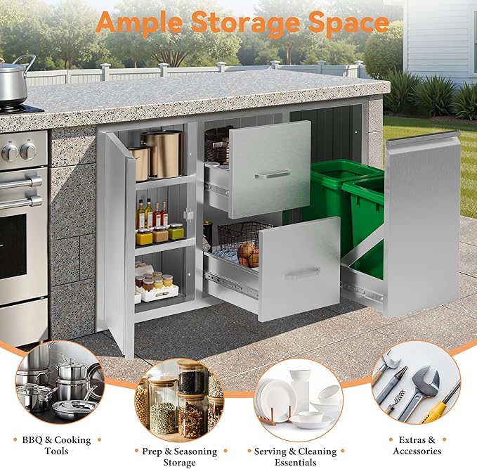 Jocisland Outdoor Kitchen Drawers 41.5" W×23" D×23" H Stainless Steel Drawers - Image 5