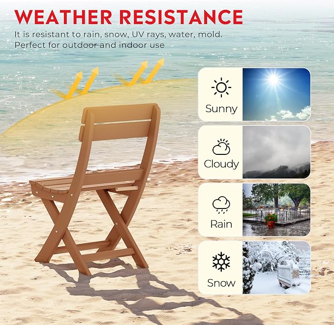 Costaelm Paradise 3-Piece Outdoor HDPE Folding Patio Bistro Table and Chairs - Image 6