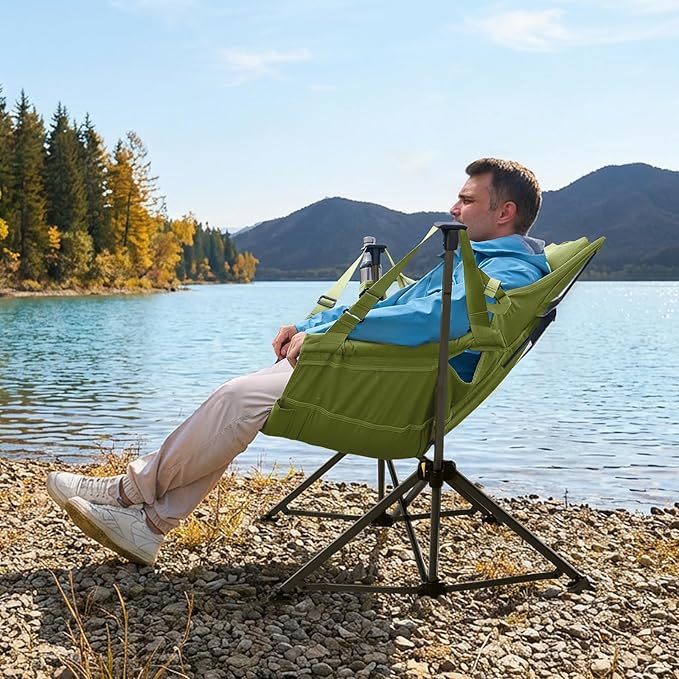 Folding Hammock Camping Chair in Green, Steel Frame, 300 lb Capacity
