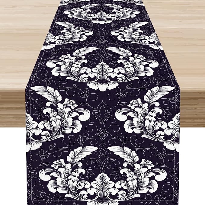 Gothic Table Runner, Antique Retro Damask Floral Bohemian Boho Purple Rustic by Unknown