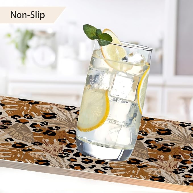 Black Brown Leopard Placemats Set of 6, Tropical Palm Leaves Place Mats Heat - Image 4
