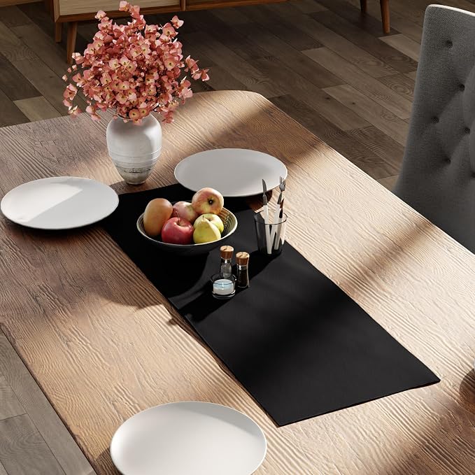 Encasa XO Table Runner 13"x36" Long | Cotton Canvas Fabric | Jet Black Solid - Image 2