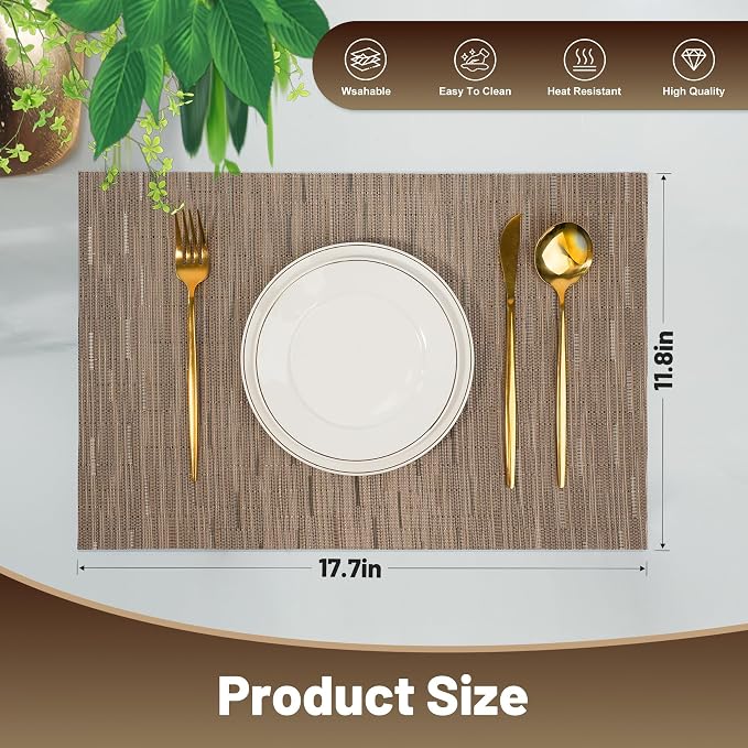 Placemats Set of 6，Non-Slip PVC Weave Table Mats Easy to Clean，Heat Resistant - Image 2
