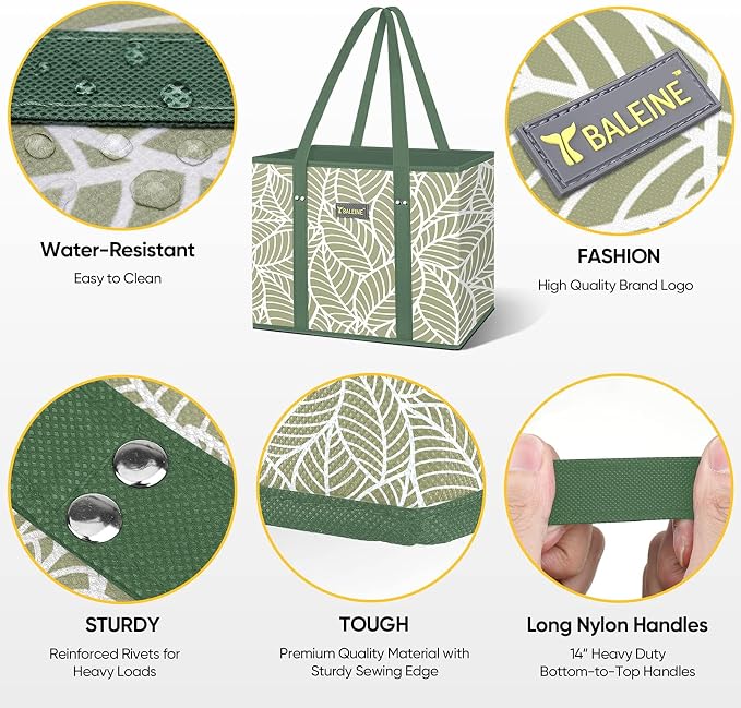 BALEINE 3Pk Reusable Grocery Bags, Foldable Shopping Bags - Image 3