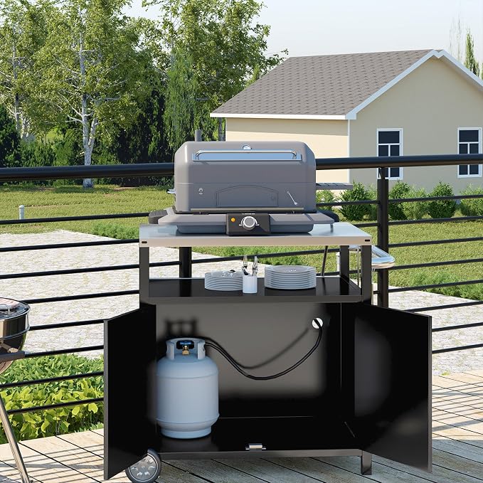 Outdoor Grill Cart with Storage Cabinet Stainless Steel Prep Stand with Storage - Image 5