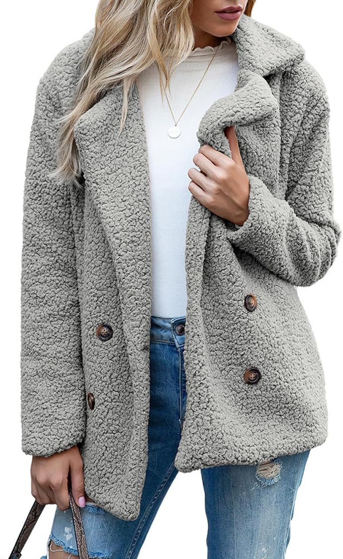 Women's Winter Warm Plush Cardigan Fuzzy Fleece Lapel Jacket by Unknown