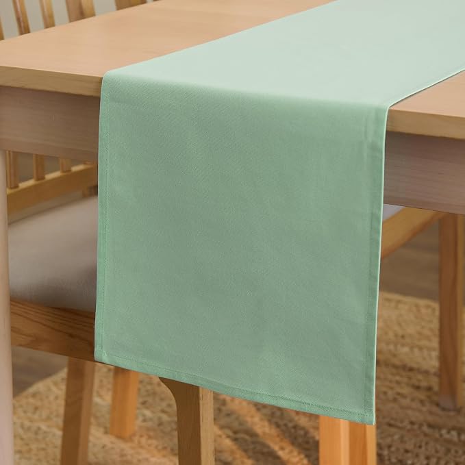 Encasa XO Table Runner 13"x104" Long | Cotton Canvas Fabric | Mint Green Solid by EncasaXO