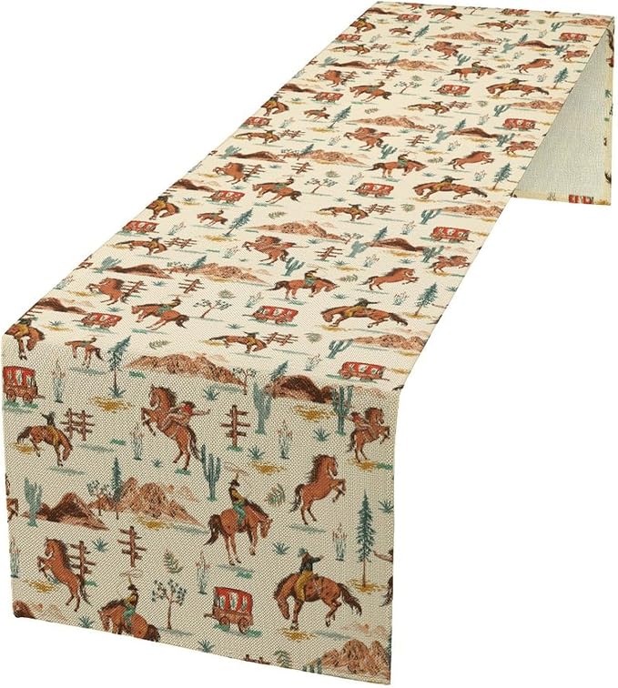 Western Cowboy Table Runner, Rustic Country Cowboy Riding Horse Desert Table by Unknown