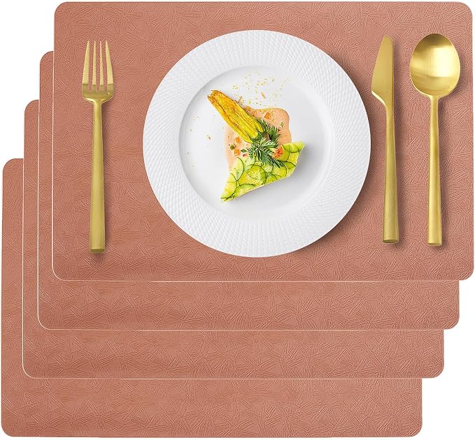 Vinyl Placemats Set of 4 Faux Leather 100% Waterproof Wipeable Washable Place by Uolr