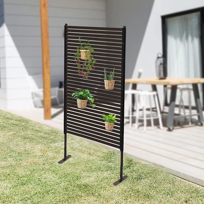 Outdoor Privacy Screens Freestanding, 35.5" W x 59" H Metal Slatted Decorative - Image 2