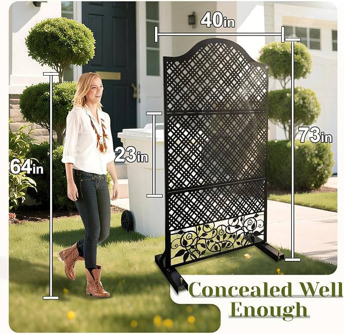 Outdoor Freestanding Decorative Privacy Screen 72" H×47" W Metal Room Divider - Image 2