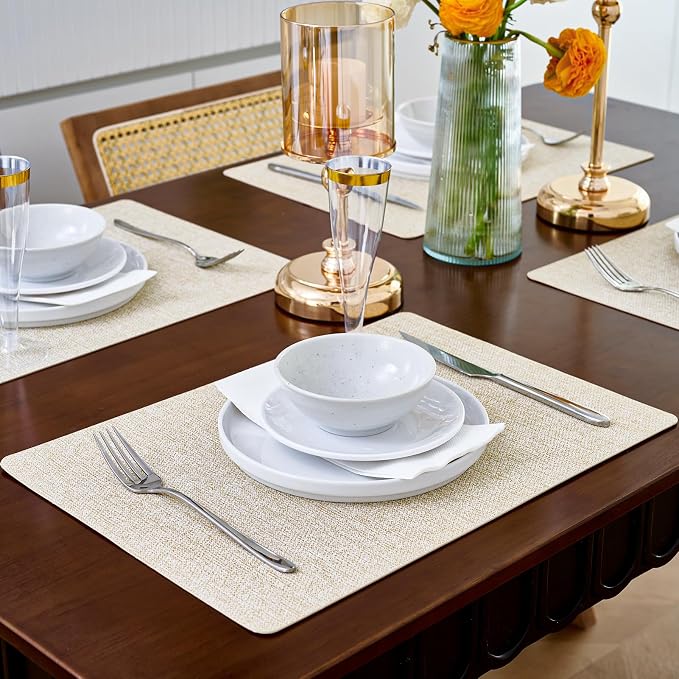 FOCUSLINE Faux Leather Placemats Set of 6, Waterproof and Non-Slip Dining Table - Image 8
