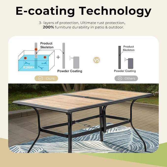 Outdoor Patio Dining Table for 6, All Weather Wrought Iron Black Outdoor Table - Image 5