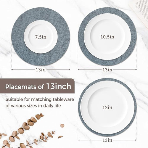 13" Round Placemats Set of 8, Reversible Faux Leather Heat Resistant Table Mats - Image 2