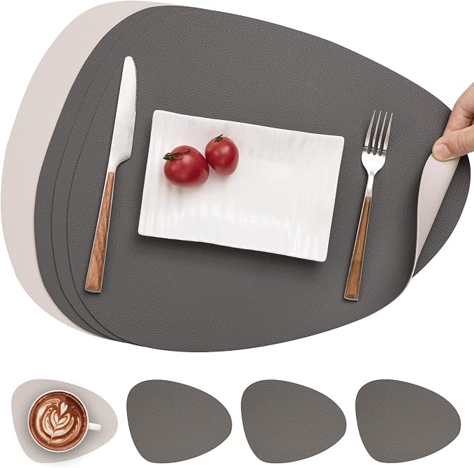 Myir JUN Placemats, Dual-Sided Placemats Waterproof Faux Leather Placemats Set by MyirJUN