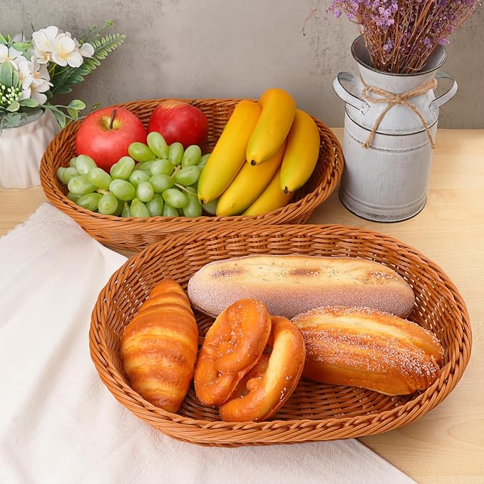 5 Pack 13.8 Inch Oval Poly Wicker Baskets, Plastic Oval Wicker Baskets - Image 5