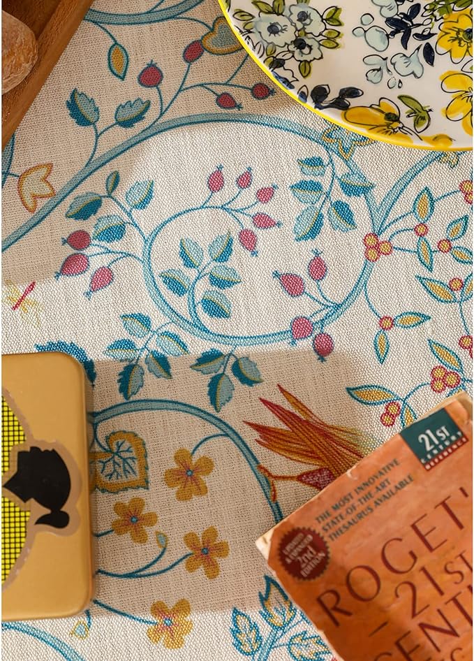 patdrea Designer Vintage French Rectangular Tablecloth, Floral Birds Pattern - Image 3