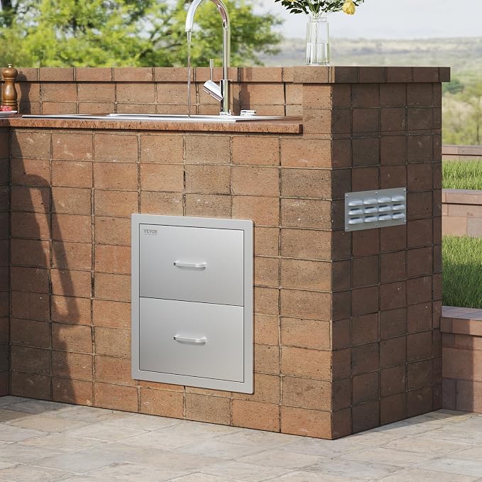 VEVOR Outdoor Kitchen Drawers, 17.8W x 20.2H x 12.2D Inch, Flush Mount Double - Image 2