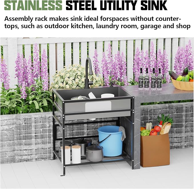 Black 30x22 Inch Freestanding Utility Sink-Stainless Steel Laundry Sink - Image 2