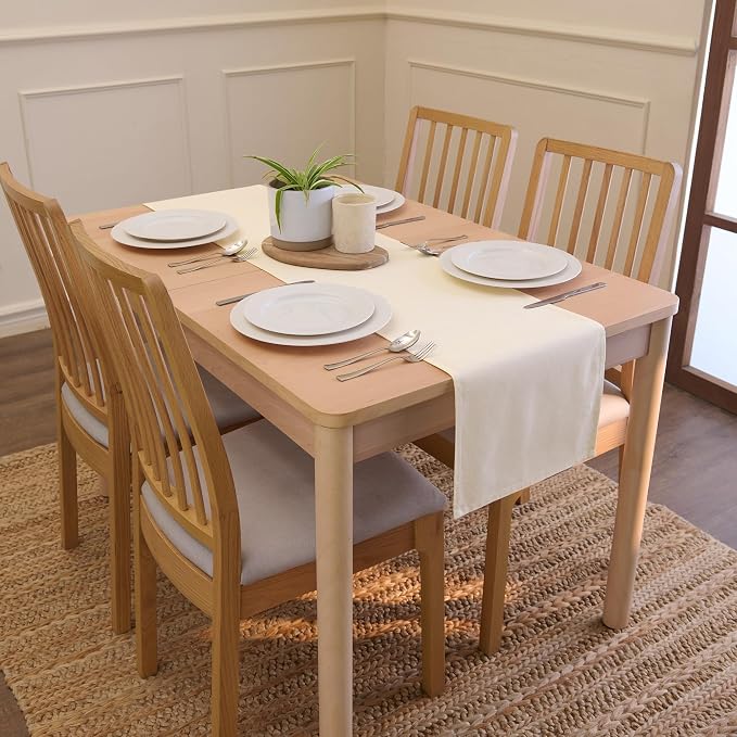Encasa XO Table Runner 13"x72" Long | Cotton Canvas Fabric | Natural Solid - Image 2