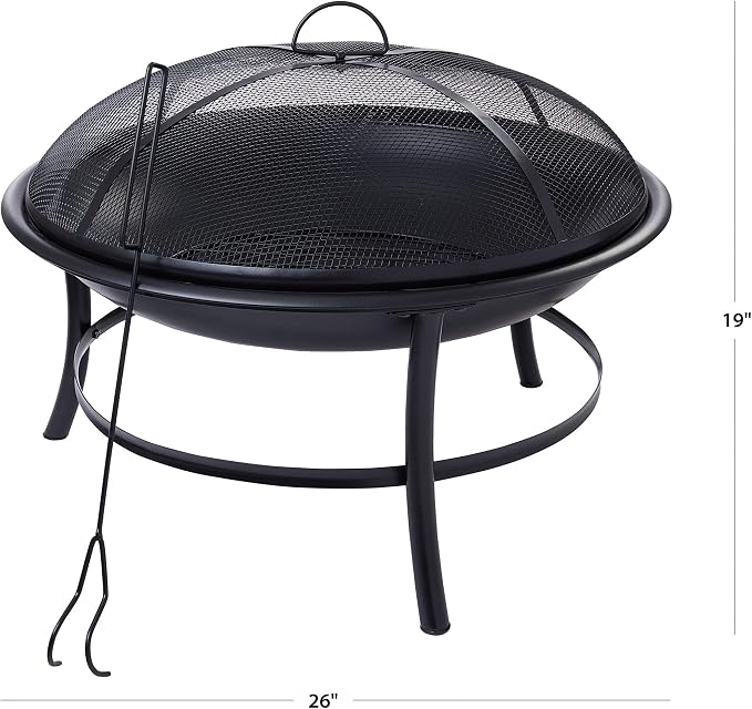 26-Inch Round Iron Outdoor Wood Burning Fire Pit - Image 4