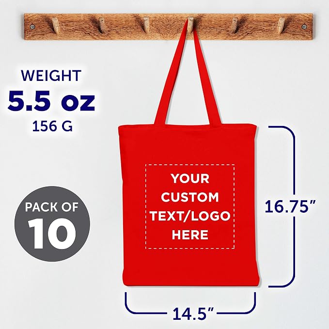 DISCOUNT PROMOS Custom Cotton Canvas Tote Bags Set of 10, Personalized Bulk Pack - Image 5