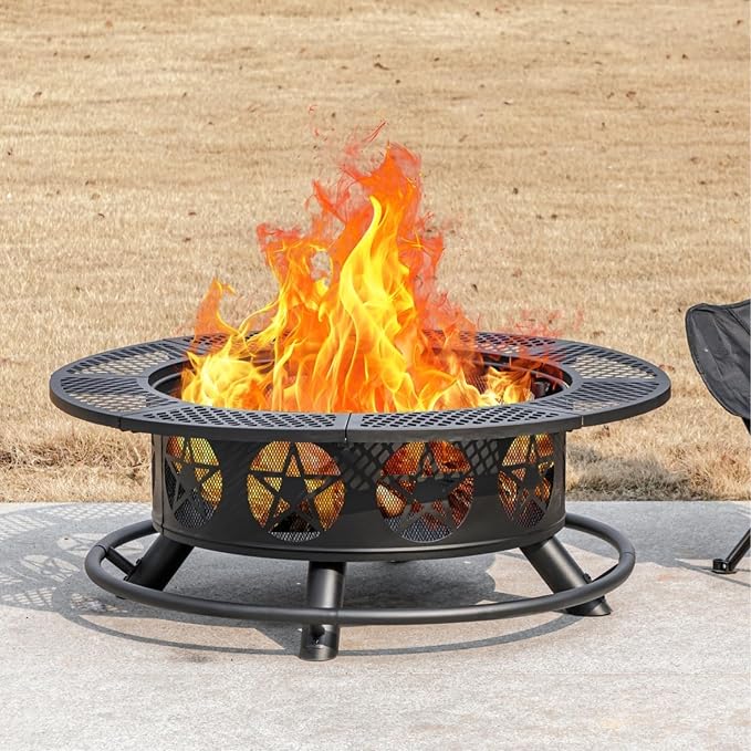 36 Inch Fire Pit with 2 Grills, Wood Burning Fire Pits - Image 2