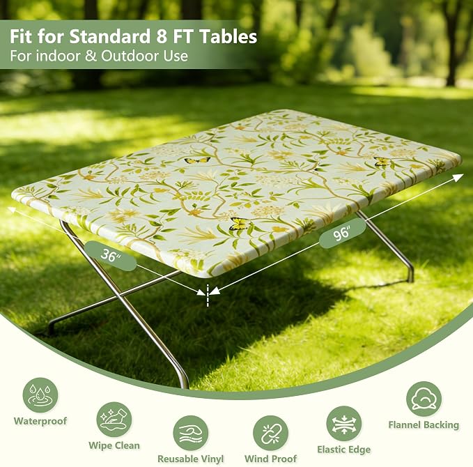 Rectangle Picnic Table Cloth, Elastic Waterproof Fitted Vinyl Tablecloths - Image 5
