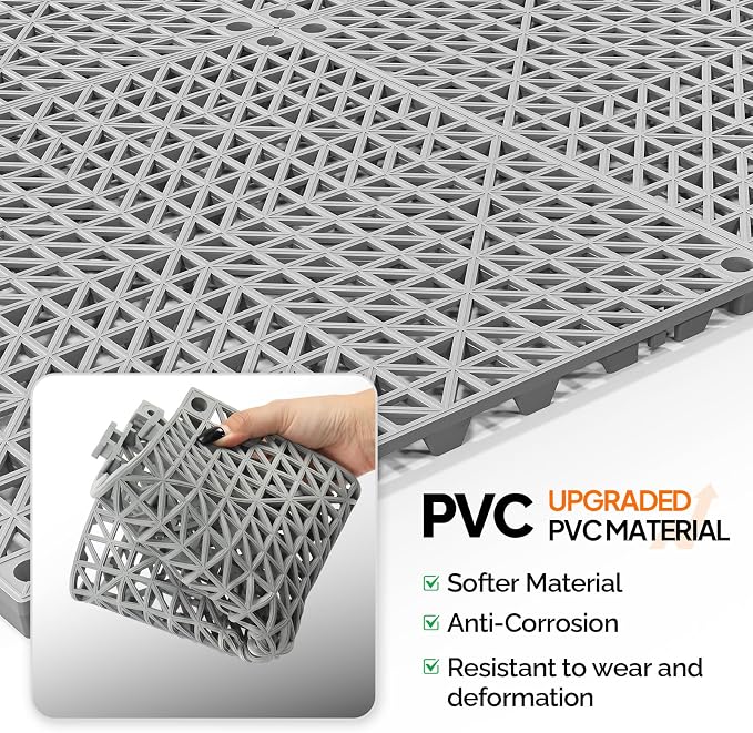Bonnlo Grey Interlocking Drainage Mat, Restaurant Kitchen Mat, Cushioned Tiles - Image 5