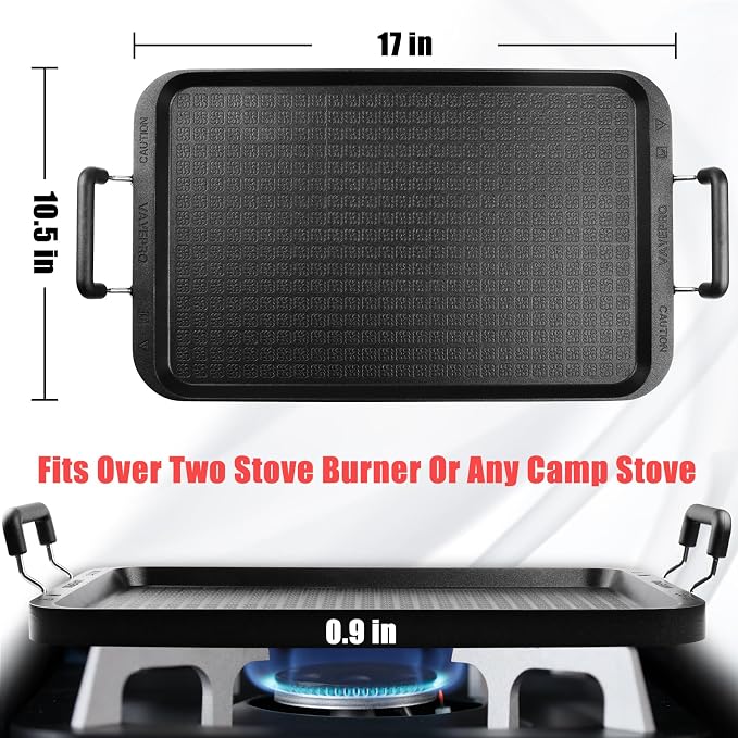 Vayepro Stove Top Flat Griddle, 17 Inch 2 Burner Griddle Pan - Image 7