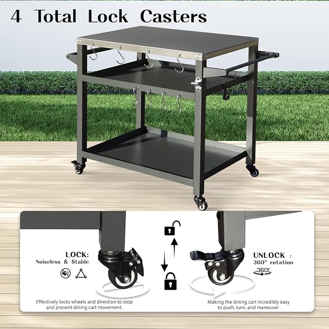 Domi 3-Tier Outdoor BBQ Grill Cart - Image 5