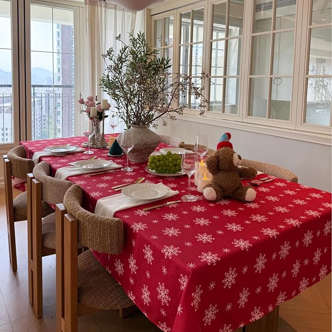 Christmas Red Tablecloth, Rectangle Table Cloh - Image 3