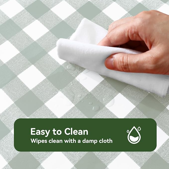 Romanstile Rectangle Vinyl Tablecloth, 100% Waterproof Checkered Plastic Table - Image 2