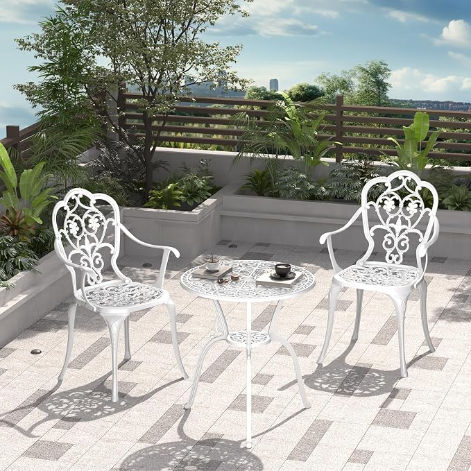 Patio Bistro Set of 2, Cast Aluminum, Outdoor Set w/Umbrella Hole, 3 Piece - Image 7
