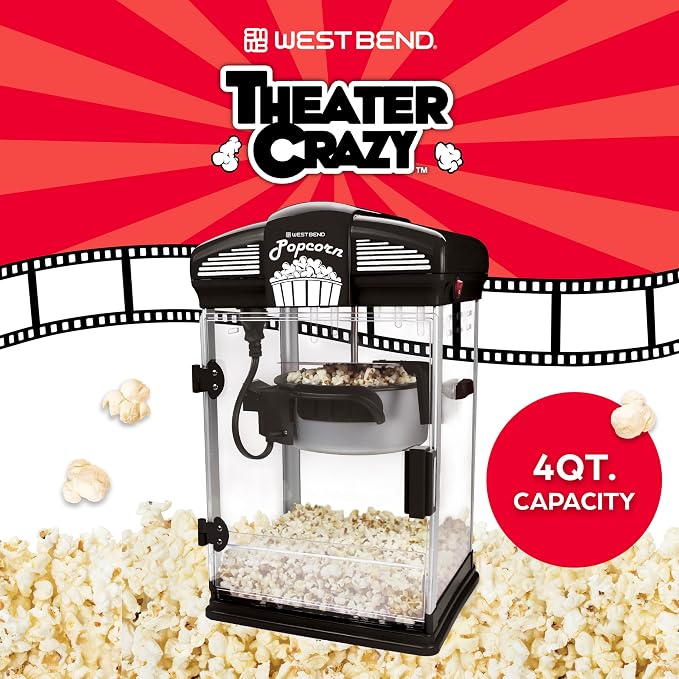 West Bend Stir Crazy Movie Theater Popcorn Popper, Gourmet Popcorn Maker Machine - Image 4