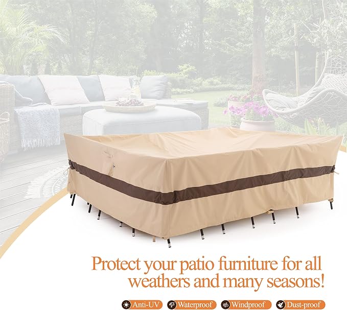 WJ-X3 Large Beige & Coffee Patio Furniture Cover, 108W x 84D x 31H Inches - Image 8