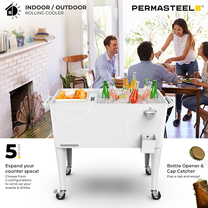 Permasteel 80 Quart Party Cooler, Rolling Ice Chest - Image 10