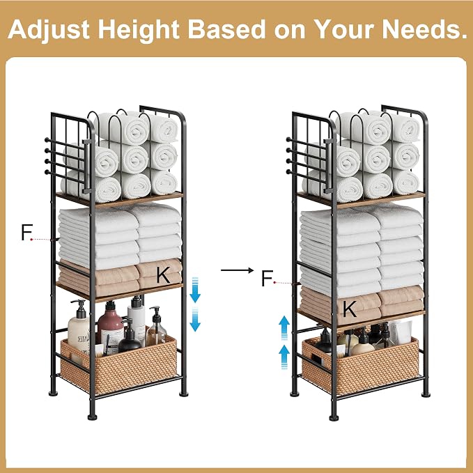 Towel Rack Free Standing 3-Tier M-Shaped Detachable Dividers, 4 Rotatable Bars - Image 8