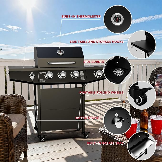 40, 000 BTU Propane Gas Grill, 3 Burner Gas Grill - Image 5