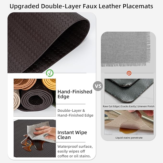 Faux Leather Placemats Set of 4 – 17x12 Inch Vinyl Table Mats, Heat Resistant - Image 3