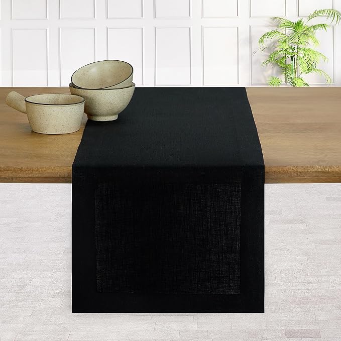 D'Moksha Homes Linen Black Table Runner 144 Inches Long by DMokshaHomes