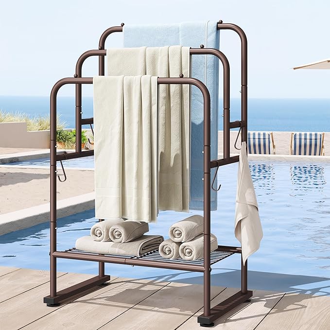 ELYKEN 40'' Tall Standing Towel Racks, 3 Tier Towel Drying Rack Outdoor - Image 7