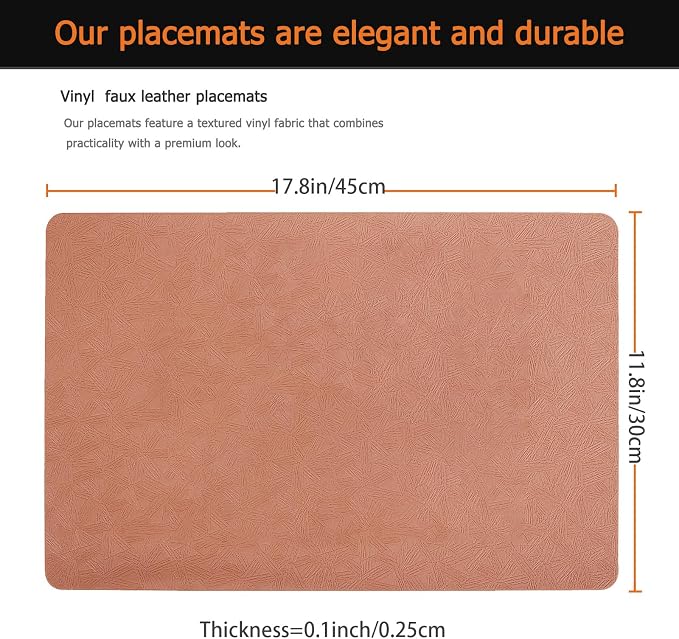 Vinyl Placemats Set of 4 Faux Leather 100% Waterproof Wipeable Washable Place - Image 3